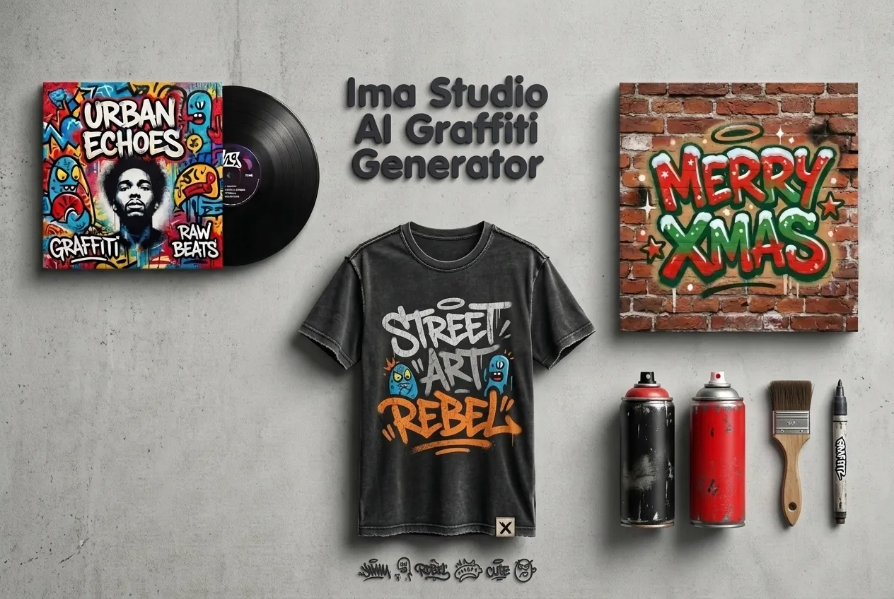 AI graffiti generator creating graffiti text and streetwear designs for t-shirts, posters, and album covers