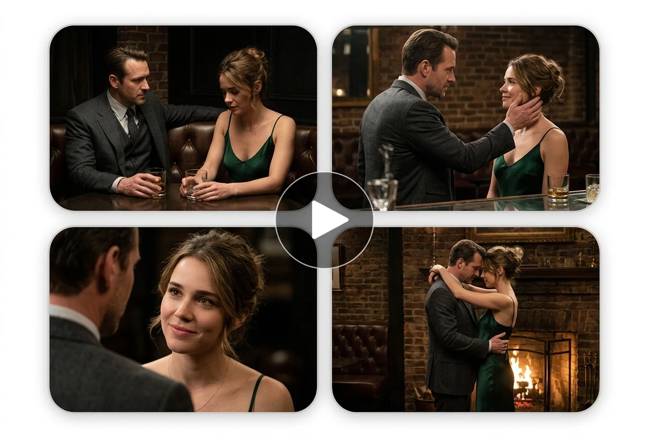 Seedance AI, generator video yang menciptakan adegan romantis multi-shot sinematik dengan karakter yang konsisten di seluruh frame.