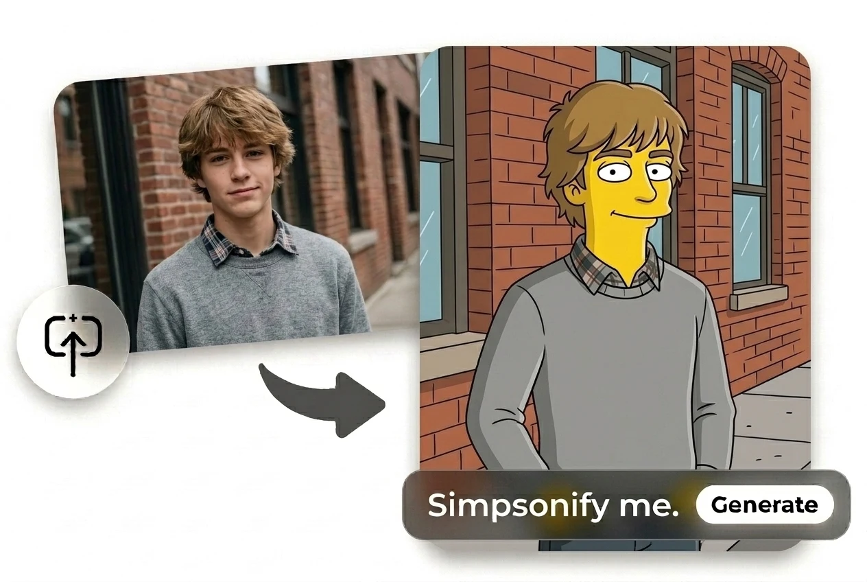 AI cartoon photo generator turning a real portrait into a Simpsons-style cartoon character