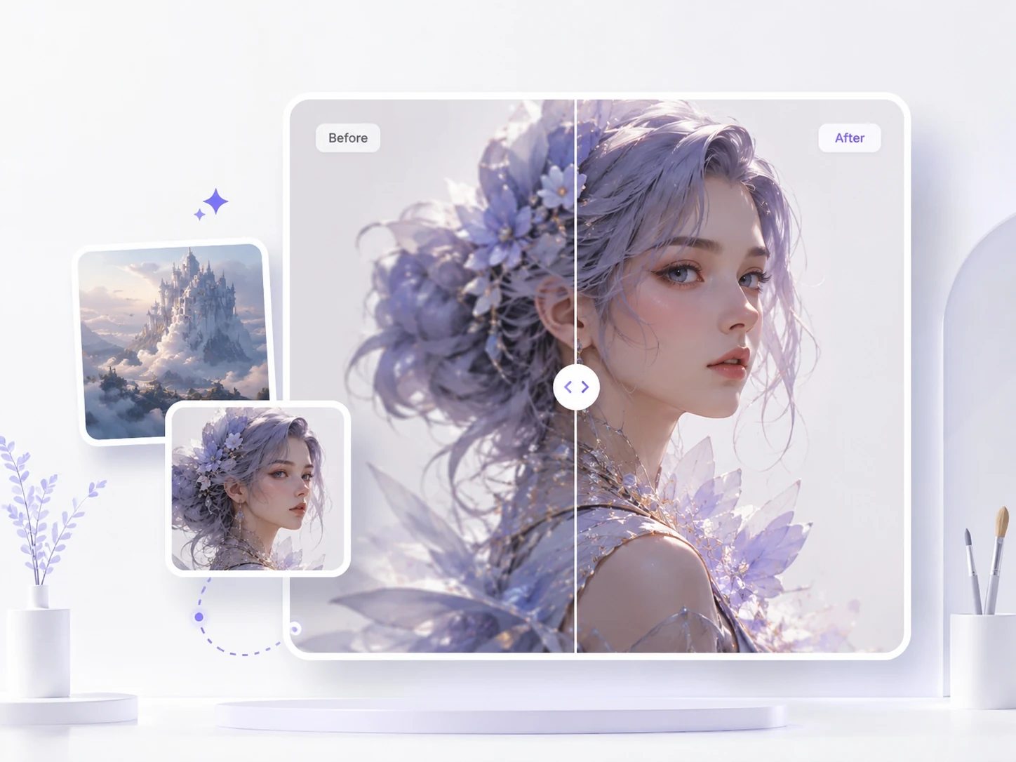 AI art before and after enhancement with Ima Studio AI Image Upscaler