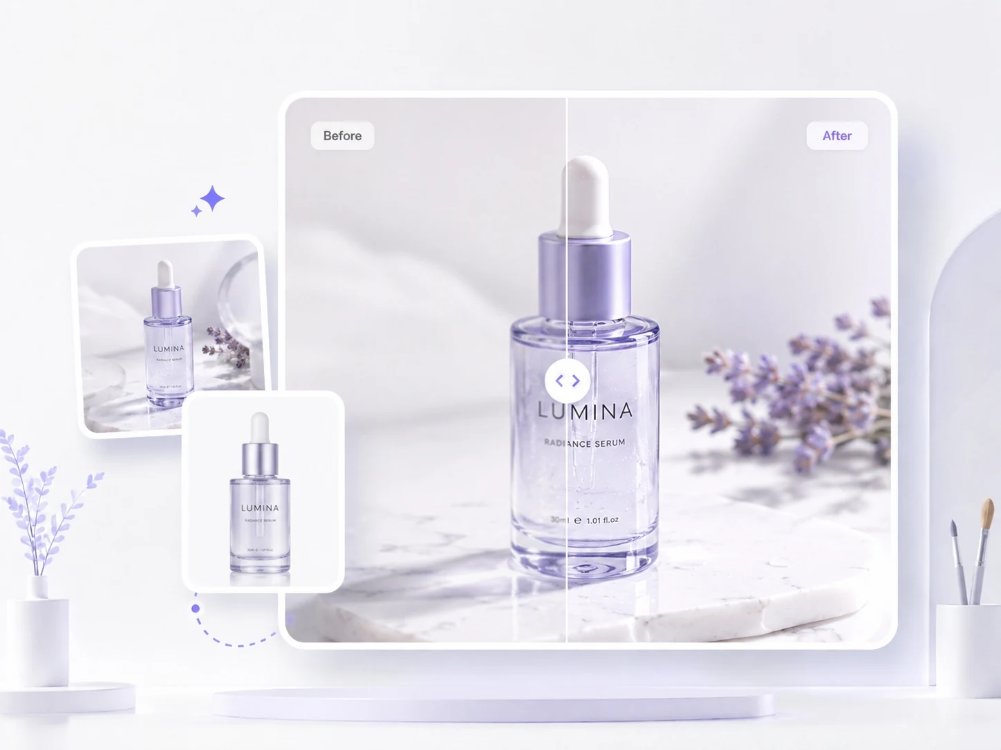 Ecommerce product image before and after enhancement with Ima Studio AI Image Upscaler