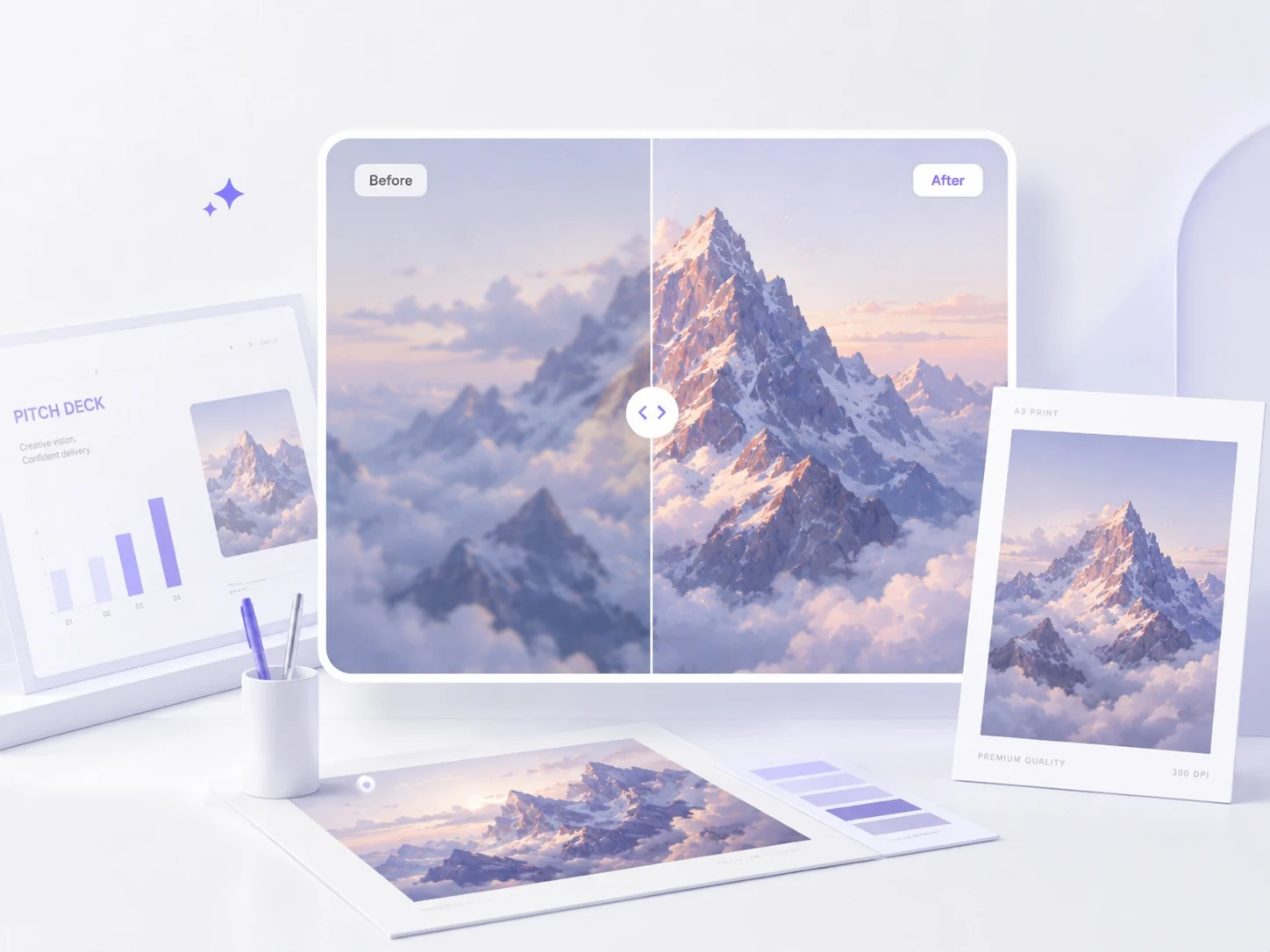 Print and presentation asset before and after enhancement with Ima Studio AI Image Upscaler