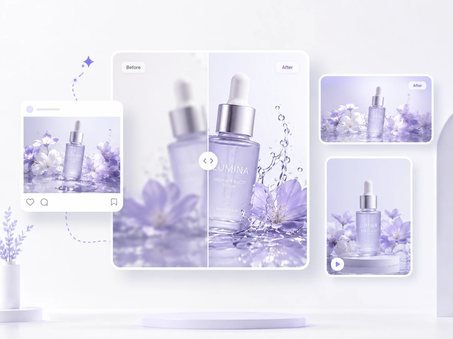 Product photo before and after enhancement with Ima Studio AI Image Upscaler