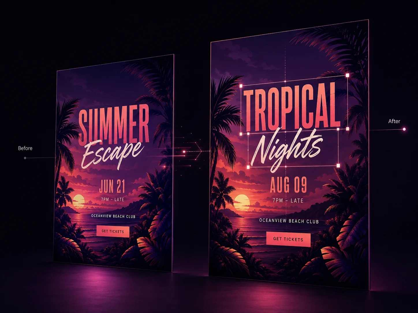 Edit Text in Image tool for replacing event dates, venue names, campaign headlines, discount numbers, seasonal messages, CTA buttons, and promotional text in posters, flyers, banners, launch graphics, and announcement images
