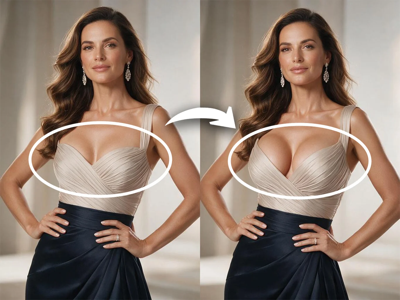 Aumento de senos con vestidos de noche y vestidos de fiesta