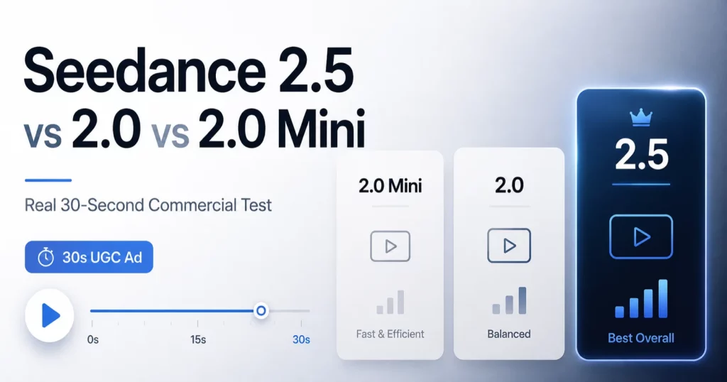 Seedance 2.5 vs 2.0 vs 2.0 Mini: 30-sekündiger Werbespot-Test (Titelbild)